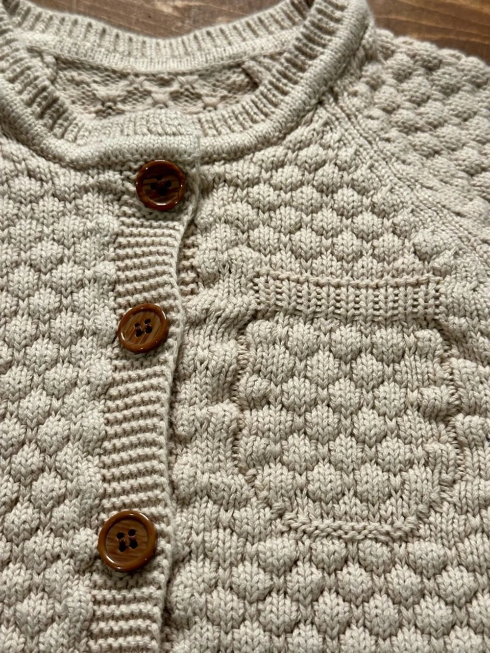Chunky Knit Baby Romper 6 to 9M Size 70 Neutral With Buttons
